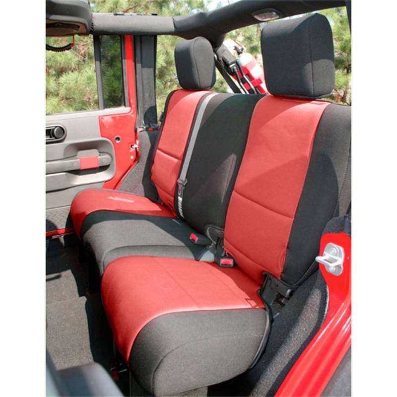 Rugged Ridge Seat Cover, Rear, Neoprene Black/Red; 07-18 Jeep Wrangler JKU  