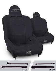 PRP Seats - PRP Premier High Back Suspension Seats Kit for Jeep Wrangler CJ7/YJ (Pair) - Black
 - A100110-C32-50