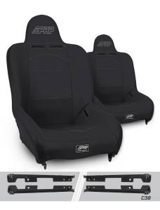 PRP Seats - PRP Premier High Back Suspension Seats Kit for Jeep Wrangler JK/JKU (Pair) - Black
 - A100110-C38-50