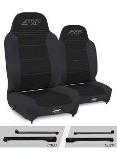 PRP Seats - PRP Enduro High Back Reclining Suspension Seats Kit for Jeep Wrangler CJ7/YJ (Pair), Black - A130110-C32-50