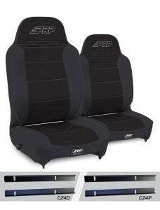 PRP Seats - PRP Enduro High Back Reclining Suspension Seats Kit for 03-06 Jeep Wrangler TJ (Pair), Black - A130110-C24-50
