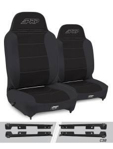PRP Seats - PRP Enduro High Back Reclining Suspension Seats Kit for Jeep Wrangler JK/JKU (Pair), Black - A130110-C38-50