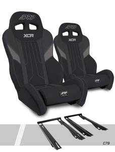 PRP Seats - PRP XCR Suspension Seats Kit for Polaris RZR PRO XP, PRO R, Turbo R (Pair), Black & Gray - A8001-PORXP-C79-203