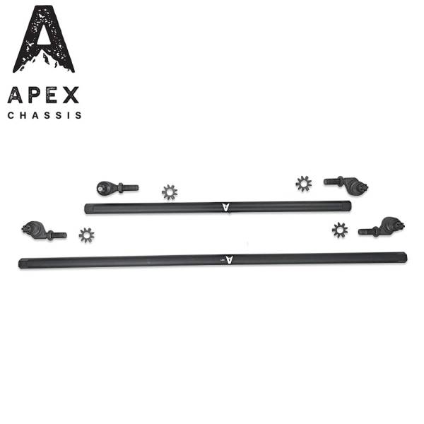 Apex Chassis - Apex Chassis Heavy Duty 1 Ton Tie Rod & Drag Link Assembly in Black Aluminum Fits: 07-18 Jeep Wrangler JK JKU Rubicon Sahara Sport. Note this NO-FLIP kit fits vehicles with a lift of 3.5 inches or less - KIT150-NoFlip - Image 1