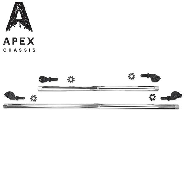 Apex Chassis - Apex Chassis Heavy Duty 1 Ton Tie Rod & Drag Link Assembly in Polished Aluminum Fits: 07-18 Jeep Wrangler JK JKU Rubicon Sahara Sport.  Note this NO-FLIP kit fits vehicles with a lift of 3.5 inches or less - KIT155-NoFlip - Image 1
