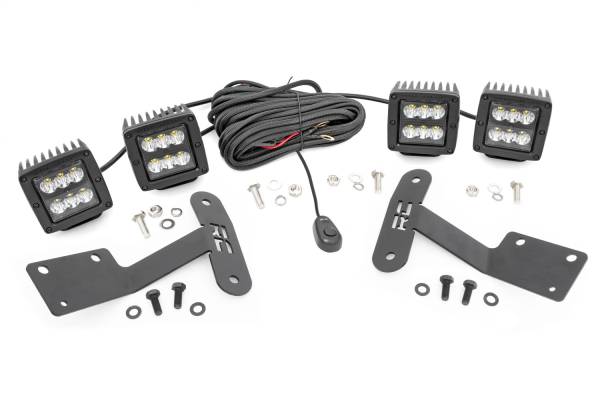 Rough Country - Rough Country LED Lower Windshield Ditch Kit 2 in. LED Cube Pair IP67 Waterproof Rating Aluminum Black Series Spot Pattern - 70835 - Image 1