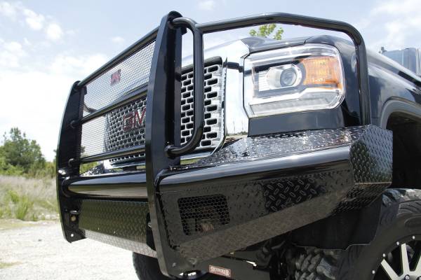 Fab Fours - Fab Fours Black Steel Front Ranch Bumper 2 Stage Black Powder Coated w/Full Grill Guard And Tow Hooks - GM14-S3160-1 - Image 1