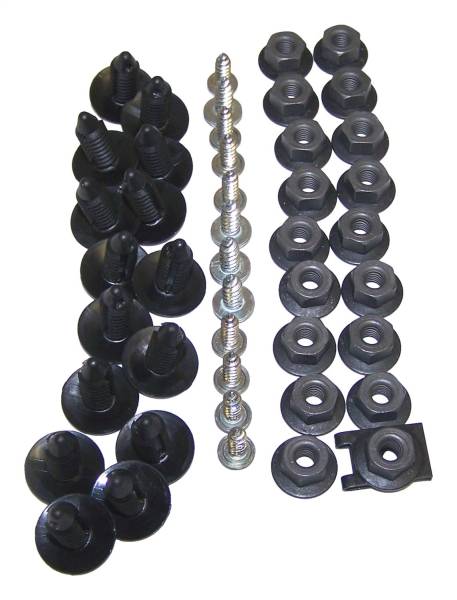 Crown Automotive Jeep Replacement - Crown Automotive Jeep Replacement Fender Flare Hardware Kit Front Incl. 2 U-Clip Nuts/14 Push-In Fasteners/18 Nuts/12 Screws  -  5AGFRKIT - Image 1
