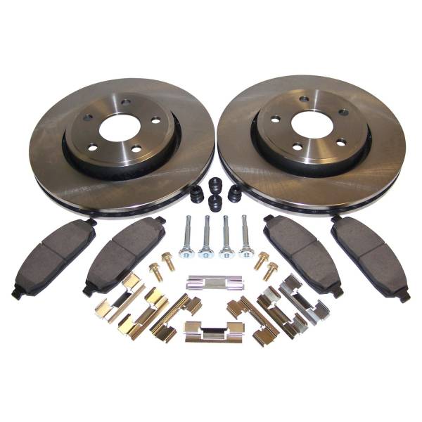 Crown Automotive Jeep Replacement - Crown Automotive Jeep Replacement Disc Brake Service Kit Front Incl. 2 Drilled And Slotted Rotors/Pad Set/All Hardware  -  52089269K - Image 1