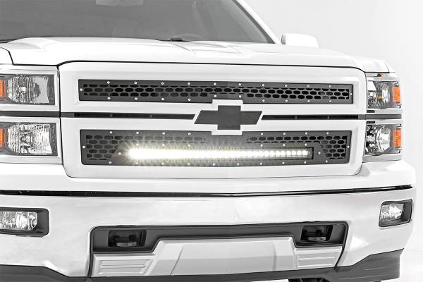 Rough Country - Rough Country Laser-Cut Mesh Replacement Grille Incl. 30 in. Black Series Dual Row Led Light Bar Grille Brackets Installation Hardware Black Powdercoat - 70103 - Image 1