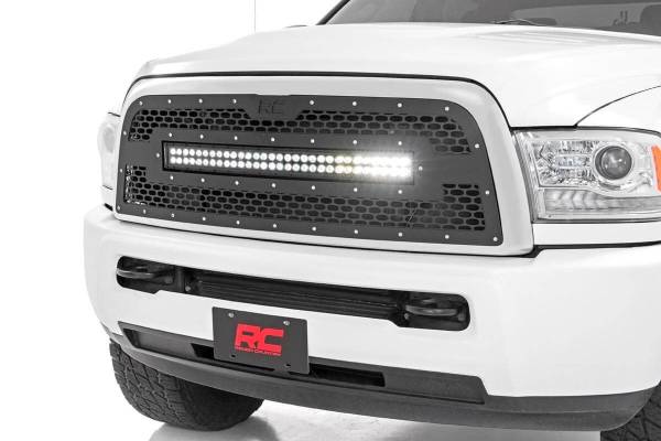Rough Country - Rough Country Mesh Grille w/LED Unique Mesh Pattern Corrosion Resistant Black Powdercoat 30 in Dual Row Black Series LED - 70152 - Image 1