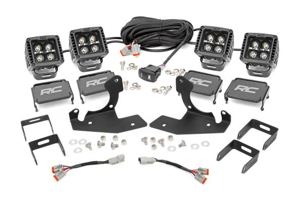 Rough Country - Rough Country LED Fog Light Kit Incl. [4] 2 in. LED Square Lights Black Series Lights w/White DRL [2] Fog Light Mounting Brackets [2] Fog Light Filler Plates Wiring Harness - 70628DRL - Image 1
