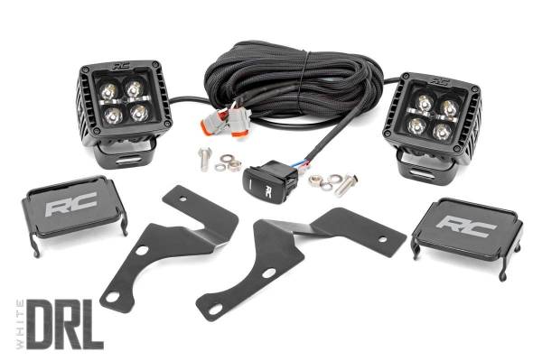 Rough Country - Rough Country Windshield Ditch Kit 2 in. Black Series w/Cool White DRL Die Cast Aluminum Housing 2880 Lumens IP67 Waterproof Pair - 70797 - Image 1