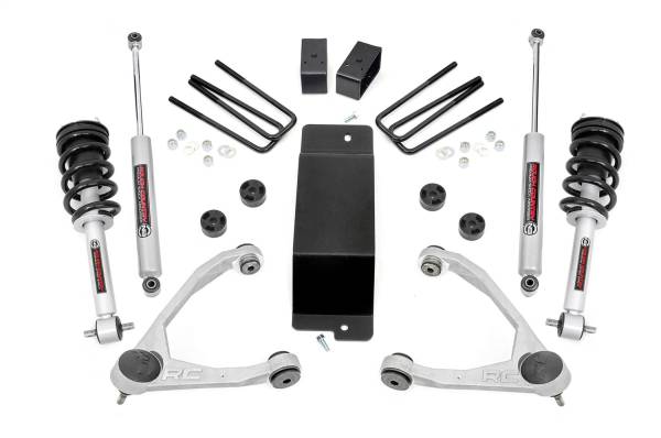 Rough Country - Rough Country Suspension Lift Kit 3.5 in. Premium N3 Series Shocks Rubber Bushings Metallic Silver Paint POM Ball Joints Forged Upper Control Arms Includes Fabricated Rear Blocks - 27731 - Image 1