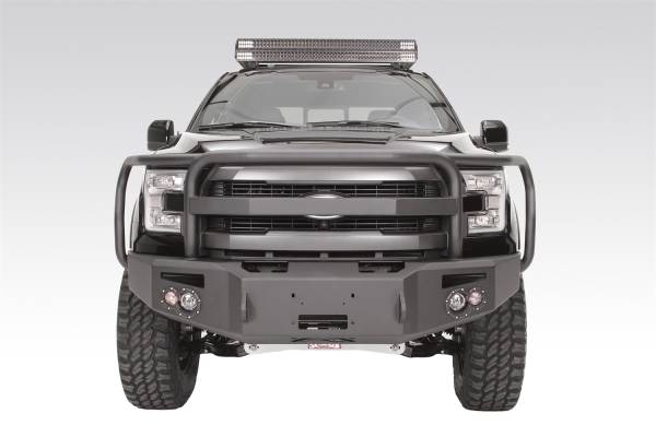 Fab Fours - Fab Fours Premium Heavy Duty Winch Front Bumper 2 Stage Black Powder Coated w/Full Grill Guard Incl. 1 in. D-Ring Mounts/Light Cut-Outs w/Hella 90mm Fog Lamps And 60mm Turn Signals - FF15-H3250-1 - Image 1