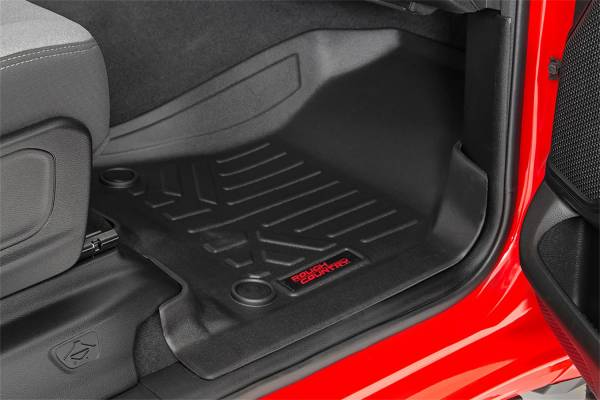 Rough Country - Rough Country Heavy Duty Floor Mats Front / Rear Semi Flexible Made Of Polyethylene Textured Surface Full Console w/Rear Under Seat Storage - M-31422 - Image 1