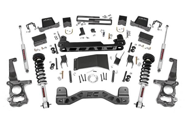 Rough Country - Rough Country Suspension Lift Kit 6 in. Lifted Knuckles Drop Brackets Sway-Bar Brake Line Drive Shaft Spacer 1/4 in. Thick Plate Steel Fabricated Blocks Includes N3 Shocks - 55731 - Image 1