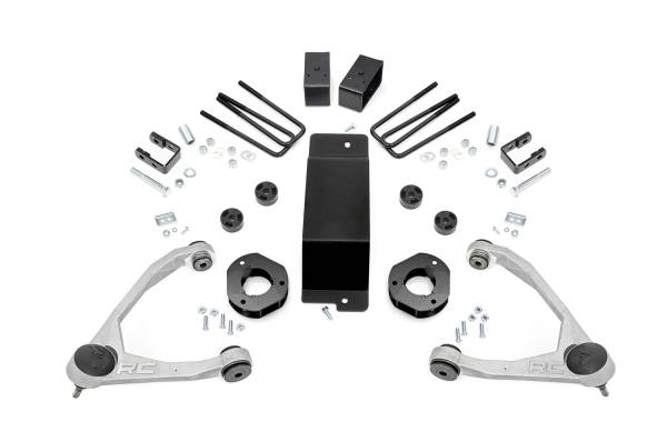 Rough Country - Rough Country Suspension Lift Kit 3.5 in. Drop Spacers Fabricated Rear Blocks Skid Plate Upper Control Arms w/Ball Joints Powdered Metal Gusher Bearings w/Grease Grooves - 18901 - Image 1