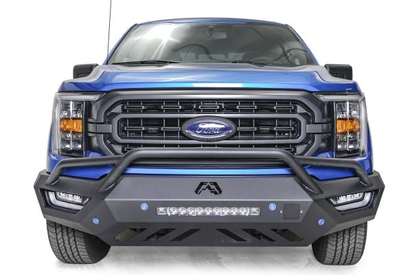 Fab Fours - Fab Fours Vengeance Front Bumper 2 Stage Black Powder Coat Pre-Runner Guard w/Sensor Holes Compatible w/Adaptive Cruise Control Accommodates Factory LED Fog Lights Or [3] 3X3 LED Cube - FF21-V5152-1 - Image 1