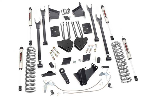 Rough Country - Rough Country Suspension Lift Kit 6 in. 4-Link w/V2 Shocks Lifted Coil Springs Upper / Lower Control Arms Stainless Steel Braided Brake Line Brackets Bumpstop Spacers w/Hardware - 58970 - Image 1