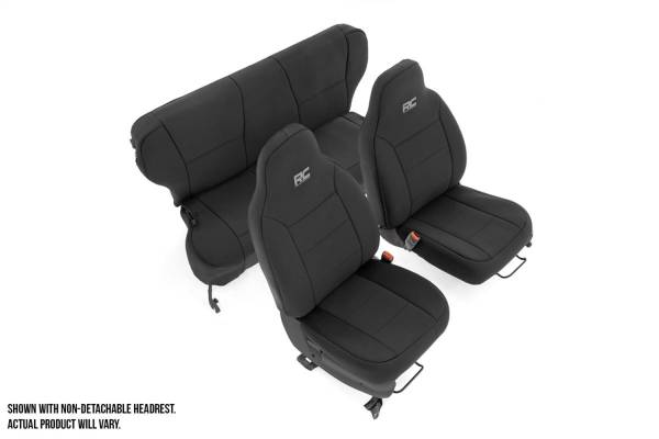 Rough Country - Rough Country Seat Cover Set 4 Layer Construction w/Thick Foam Padding w/Front Seat Cover Rear Bench Covers Four Full Headrest Covers Detachable Headrest - 91023 - Image 1