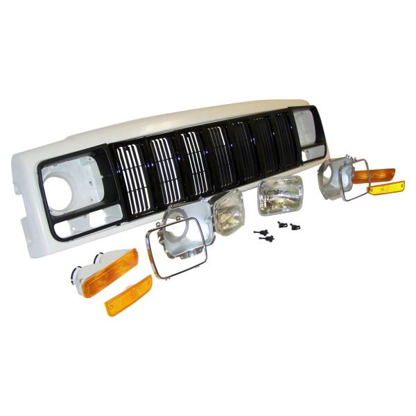 Crown Automotive Jeep Replacement - Crown Automotive Jeep Replacement Header Panel Kit Incl. Header Panel/Headlamps/Bulbs/Bezels/Adjusters/Parking Lamps/Sidemarker Lamps/Grilles/Headlamp Seats/Headlamp Rings/Hardware.  -  55055233AEK - Image 1