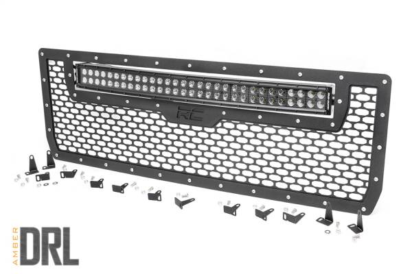 Rough Country - Rough Country Mesh Grille w/LED 30 in. Dual Row Black Series LED w/Amber DRL - 70190BDA - Image 1