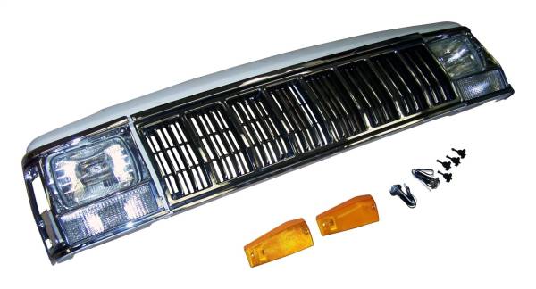 Crown Automotive Jeep Replacement - Crown Automotive Jeep Replacement Header Panel Kit Chrome Incl. Header Panel/Headlamps/Bulbs/Bezels/Adjusters/Parking Lamps/Sidemarker Lamps/Grilles/Headlamp Seats/Headlamp Rings  -  55294926K - Image 1
