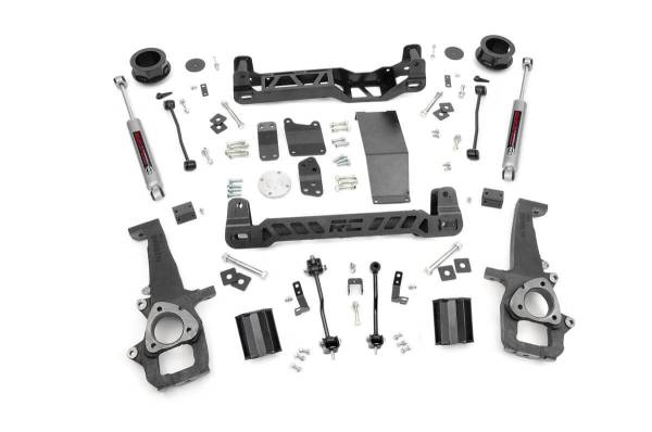 Rough Country - Rough Country Suspension Lift Kit 4 in. Lift Incl. Knuckles Strut Spacer Crossmembers Diff Drop Brkt. Driveshaft Spacer Swaybar Link Skid Plate Coil Spacer Bump Stop Brkt. - 32830 - Image 1