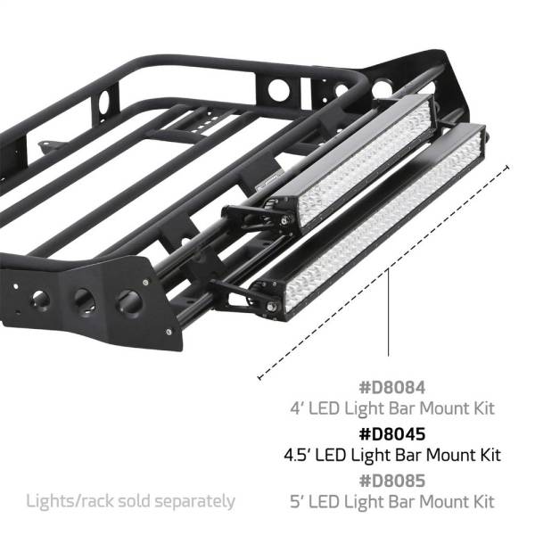 Smittybilt - Smittybilt Defender Rack LED Light Bar Mount Kit Incl. Two 4.5 ft. x 1 in. Crossbars 4 Light Tabs Slide Brackets Hardware - D8045 - Image 1