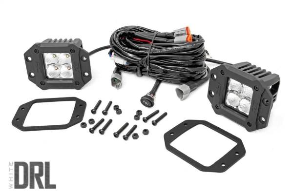 Rough Country - Rough Country Chrome Series Cree LED Fog Light Kit [2] 2 in. LED Square Lights Cool White DRL 3600 Lumens 40W [4] 5W LEDs/Light Incl. Wiring Harness 3-Way Switch Flush Mount - 70803DRL - Image 1