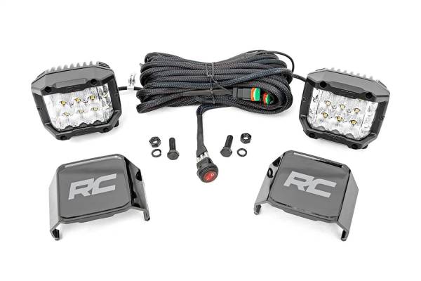 Rough Country - Rough Country Wide Angle OSRAM LED Light Kit [2] 3 in. LED Square Lights 13500 Lumens 140 Deg. Wide Angle Flood Beam Incl. Wiring Harness Switch Covers Hardware - 70904 - Image 1