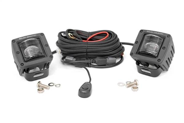 Rough Country - Rough Country Cree SAE LED Fog Light Kit [2] 2 in. LED Square Lights 2400 Lumens 20W Incl. Wiring Harness and Switch - 70907 - Image 1