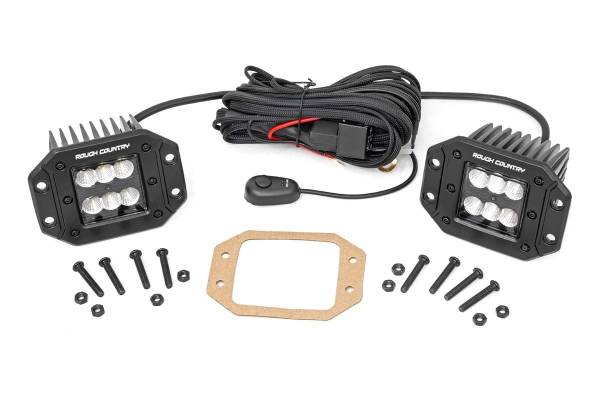 Rough Country - Rough Country Cree LED Lights 2 in. Black Series Die Cast Aluminum Housing 2880 Lumens Of Lighting Power IP67 Waterproof Rating Black Panel Design Pair Flush Mount - 70113BL - Image 1