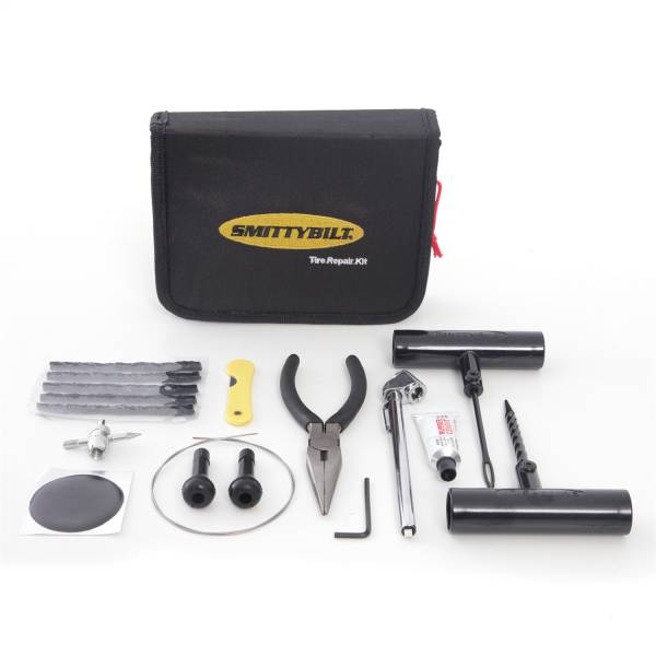 Smittybilt - Smittybilt Tire Repair Kit Incl. Reamer Tire Plug Insertion Tool/Gauge/Repair Cords/2 Replacement Valve Stems/Wire For Sidewall Repairs/Needle Nose Pliers/Lubricant/Valve Core Tool - 2733 - Image 1