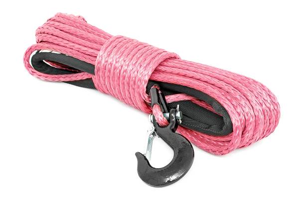 Rough Country - Rough Country Synthetic Winch Rope Synthetic 3/8 in. 85 ft. Long Rated For Up To 16000 lbs. Pink Includes Clevis Hook And Protective Sleeve - RS136 - Image 1