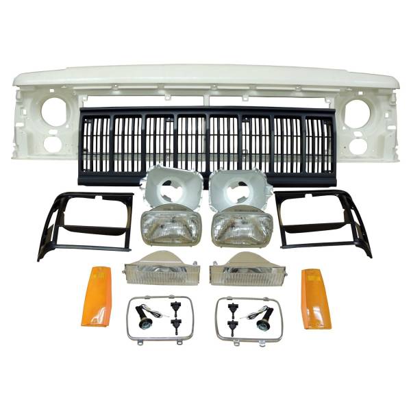 Crown Automotive Jeep Replacement - Crown Automotive Jeep Replacement Header Panel Kit Incl. Header Panel/Headlamps/Bulbs/Bezels/Adjusters/Parking Lamps/Sidemarker Lamps/Grilles/Headlamp Seats/Headlamp Rings/Hardware.  -  55054945K - Image 1