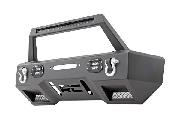 Rough Country - Rough Country Front Stealth Stubby Winch Bumper Incl. Hoop Two 2 in. LED Cube Lights D-Rings Light Bar Hoop Black Series 20 in. LED Light Bar Satin Black - 11826 - Image 1