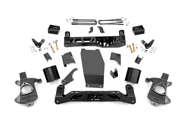 Rough Country - Rough Country Suspension Lift Kit 5 in. Lift Upper Strut Spacers Skid Plate Front/Rear Cross Member Sway Bar Drop Brackets Fabricated Anti-Wrap Lift Blocks Stock Cast Steel - 18300 - Image 1