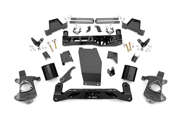 Rough Country - Rough Country Suspension Lift Kit 6 in. Lift Upper Strut Spacers Skid Plate Front/Rear Cross Member Sway Bar Drop Brackets Fabricated Anti-Wrap Lift Blocks Stock Cast Steel - 18400 - Image 1