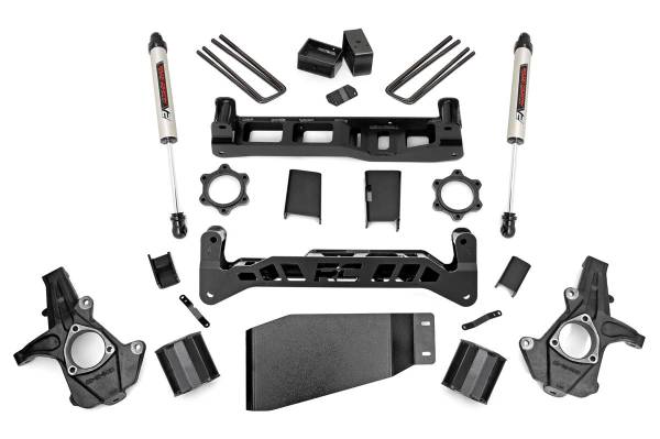 Rough Country - Rough Country Suspension Lift Kit 5 in. Upper Strut Spacers Beefy Lower Skid Plate Sway Bar Drop Brackets Rear 6.5 in. Fabricated Anti Wrap Lift Blocks - 26270 - Image 1