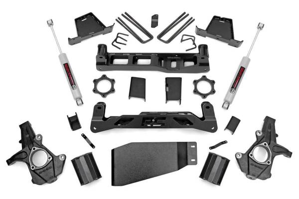 Rough Country - Rough Country Suspension Lift Kit 7.5 in. Upper Strut Spacers Beefy Lower Skid Plate Sway Bar Drop Brackets 6.5 in. Fabricated Anti Wrap Lift Blocks Includes N2.0 Series Shock - 26430 - Image 1