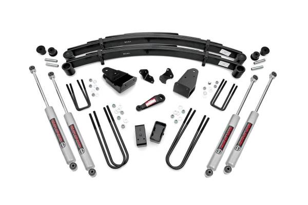 Rough Country - Rough Country Suspension Lift Kit w/Shocks 4 in. Lift Incl. Leaf Springs Trackbar/I-Beam Drop Brkt Pitman Arm Blocks U-Bolts Hardware Front and Rear Premium N3 Shocks - 490-87UP30 - Image 1
