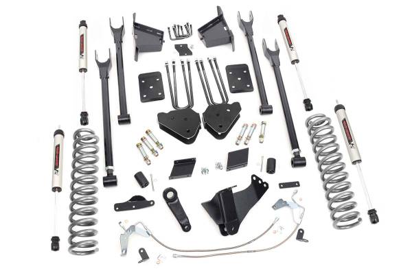 Rough Country - Rough Country Suspension Lift Kit 6 in. 4-Link w/V2 Shocks Lifted Coil Springs Upper / Lower Control Arms Stainless Steel Braided Brake Line Brackets Bumpstop Spacers w/Hardware - 52770 - Image 1