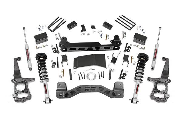 Rough Country - Rough Country Suspension Lift Kit 4 in. Lifted Knuckles Drop Brackets Sway-Bar Brake Line Drive Shaft Spacer 1/4 in. Thick Plate Steel Fabricated Blocks Includes N3 Shocks - 55531 - Image 1