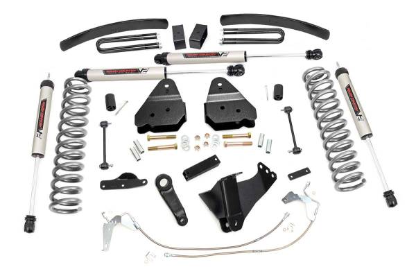 Rough Country - Rough Country Suspension Lift Kit 6 in. w/V2 Series Shocks Lifted Coil Springs Stainless Steel Braided Brake Lines Brackets Extended Sway-Bar Links Bumpstop Spacers Includes Hardware - 59470 - Image 1