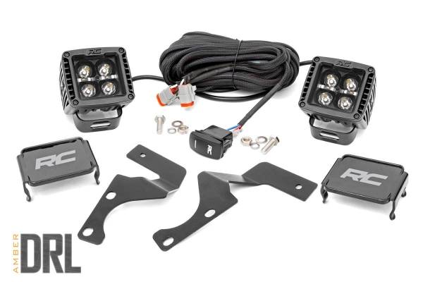 Rough Country - Rough Country Windshield Ditch Kit 2 in. Black Series w/Amber DRL Die Cast Aluminum Housing 2880 Lumens IP67 Waterproof Pair - 70798 - Image 1