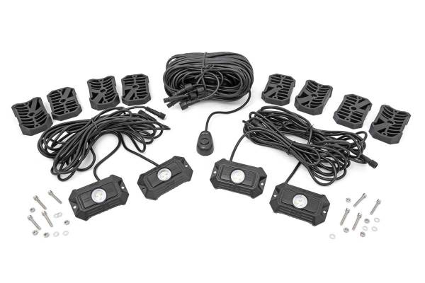 Rough Country - Rough Country LED Rock Light Kit Incl. 4 Rock Lights 21 ft. Wire Flood Beam 3240 Lumens 36 Watts IP67 Rating Incl. Mounting Kit - 70980 - Image 1