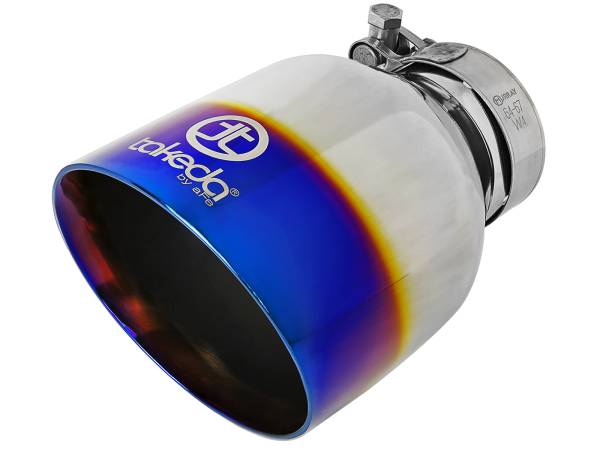 aFe Power - aFe Power Takeda 304 Stainless Steel Clamp-on Exhaust Tip Blue Flame 2-1/2 IN Inlet x 4-1/2 IN Outlet x 7 IN L - 49T25454-L07 - Image 1