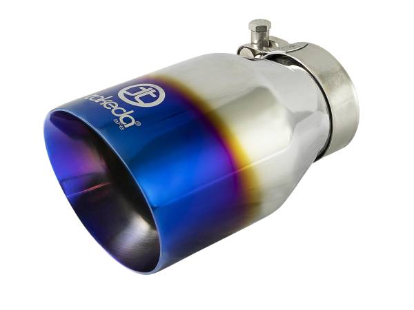 aFe Power - aFe Power Takeda 304 Stainless Steel Clamp-on Exhaust Tip Blue Flame 2-1/2 IN Inlet x 4 IN Outlet x 7 IN L - 49T25404-L07 - Image 1